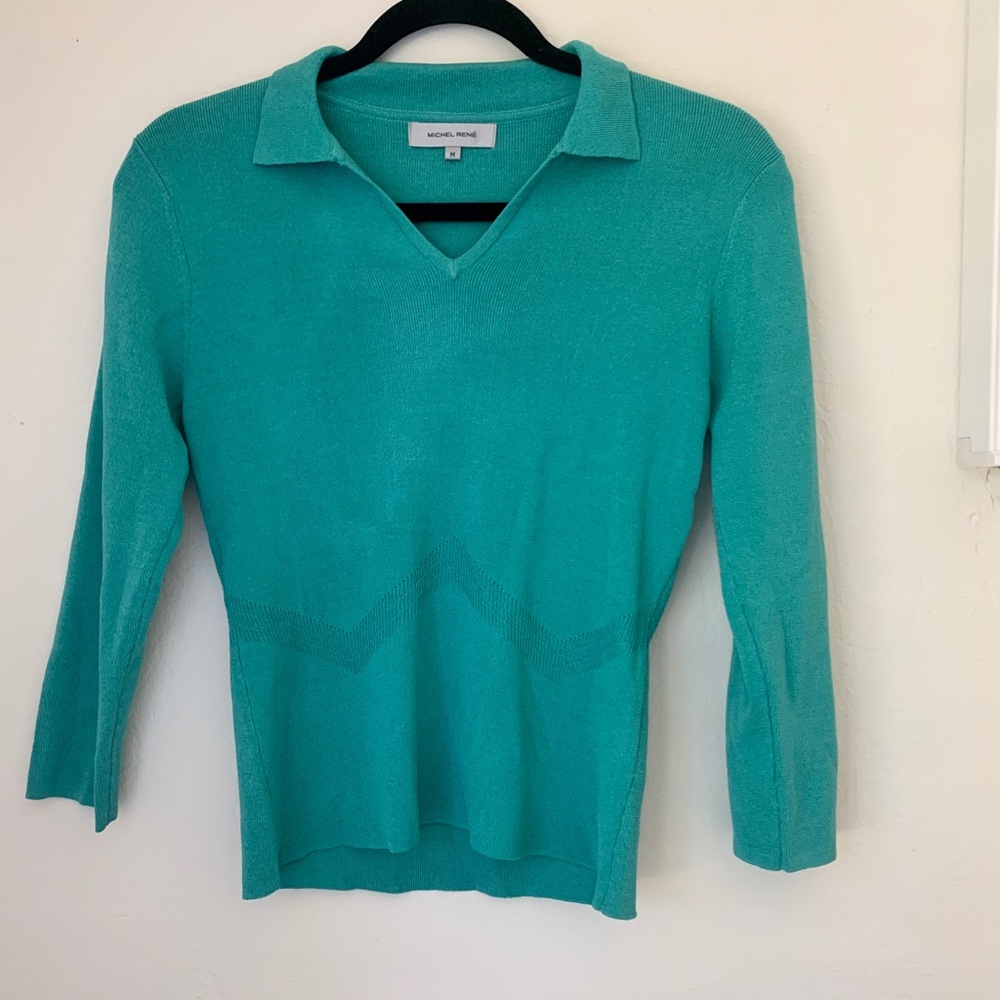 Michel Rene Green collared polo v neck top